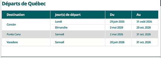 Votre été se dessine à l’horizon : Vacances WestJet Québec dévoile son horaire 2026