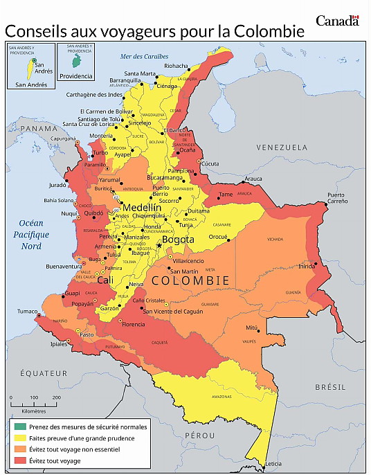 Consultez les nouvelles cartes de niveaux de risque faciles à lire sur la page Conseils aux voyageurs et avertissements du Canada