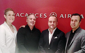 RIU Plaza City Hotels est venu rencontrer l’équipe de Vacances Air Canada à Montréal pour former les services des ventes et du centre d’appels. Personnes représentées : Alexie Deschenes, directrice régionale des ventes, Air Canada; Guy Marchand, directeur général, Ventes, Vacances Air Canada; Sergi Ruiz Pique, vice-président, Développement commercial, récréatif et tourisme MICE pour l’Amérique du Nord, RIU Plaza City Hotels et Luigi Iannello, directeur général, Stratégie et développement commercial, Vacances Air Canada RIU Plaza City Hotels est venu rencontrer l’équipe de Vacances Air Canada à Montréal pour former les services des ventes et du centre d’appels. Personnes représentées : Alexie Deschenes, directrice régionale des ventes, Air Canada; Guy Marchand, directeur général, Ventes, Vacances Air Canada; Sergi Ruiz Pique, vice-président, Développement commercial, récréatif et tourisme MICE pour l’Amérique du Nord, RIU Plaza City Hotels et Luigi Iannello, directeur général, Stratégie et développement commercial, Vacances Air Canada