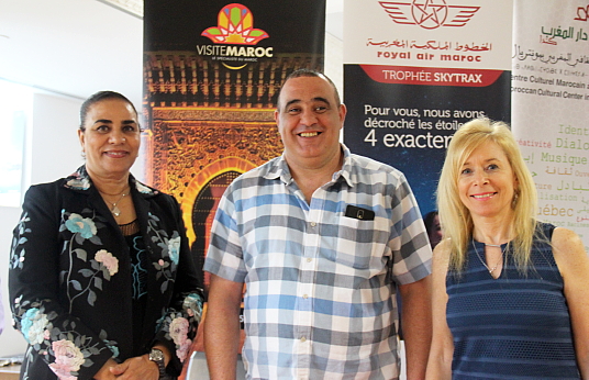 Malika El Kaoukabi, représentante des ventes pour Royal Air Maroc, en compagnie d'Ahmed Masrour et Jocelyne Leblanc, de Visite Maroc.