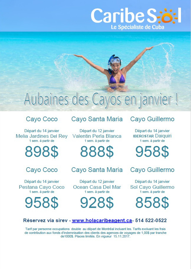 Caribe Sol : Aubaines des Cayos en janvier !