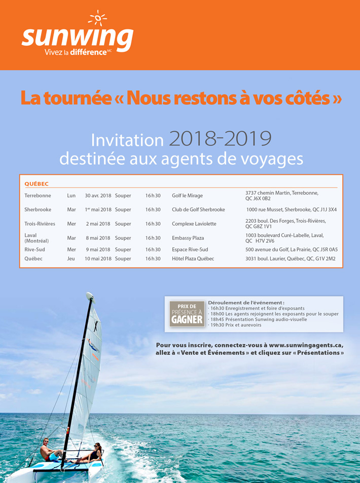 A mettre à vos agenda : les présentations de Sunwing « Nous restons à vos côtés »