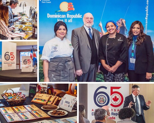 Groupe : la Chef Paulette Tejada, l’ambassadeur de la République dominicaine au Canada, Pedro Vergés Cimán, la Chef Indhira Peguero, Cosette Garcia, directrice de l’Office de promotion du tourisme de la République dominicaine à Montréal.