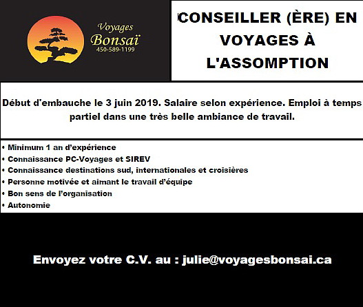 Conseiller(ère) en voyage recherché(e) à l'Assomption