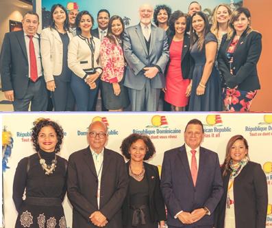 En haut : Les employés de l'Ambassade de la République dominicaine accompagnés de Pedro Verges Ciman, ambassadeur de la République dominicaine au Canada, au centre. En bas, de gauche à droite : Leticia Tonos, Jose Rafael Sosa, Erika Alvarez, Carlos Veras et Cosette Garcia