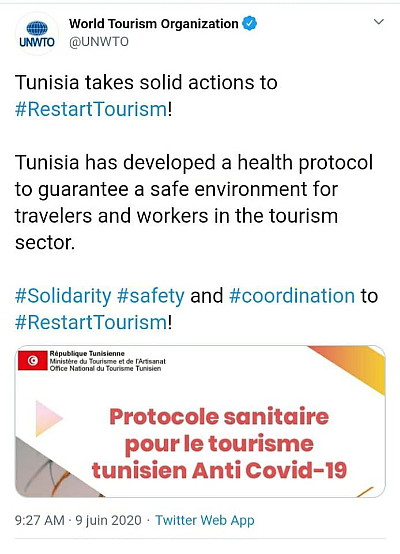 Salué par l'OMT le protocole sanitaire anti-Covid de la Tunisie s'accompagne d'une vidéo explicative en français 
