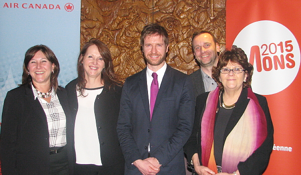 Deborah Legroulx, chef de service ventes passager d'Air Canada pour le Québec; Nadine Droulans, chargée de communication et responsable du bureau Wallonie-Bruxelles Tourisme (WBT) au Québec; Nicolas Martin, président de WBT; Olivier Arendt, conseiller presse et grands événements de WBT et Viviane Jacobs directrice générale de WBT