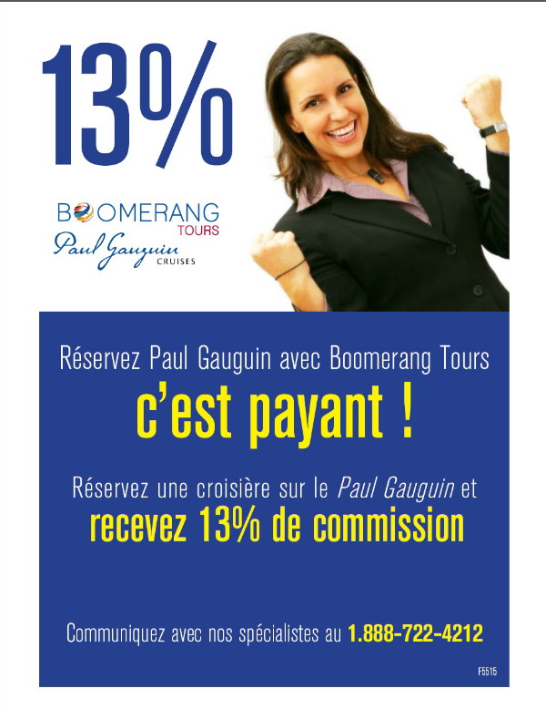 Croisières Paul Gauguin: 13 % de commission avec Boomerang Tours