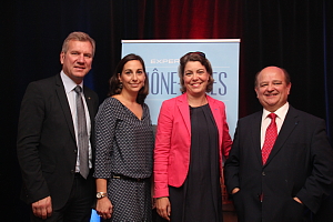 Marc Béchet, directeur général du Comité régional du Tourisme Rhône-Alpes, Olivia Poncy, chargée de marché pour l’Amérique du nord, Armelle  Tardy-Joubert, directrice Atout France au Canada  et Jean Besson, sénateur de la région Rhône-Alpes.