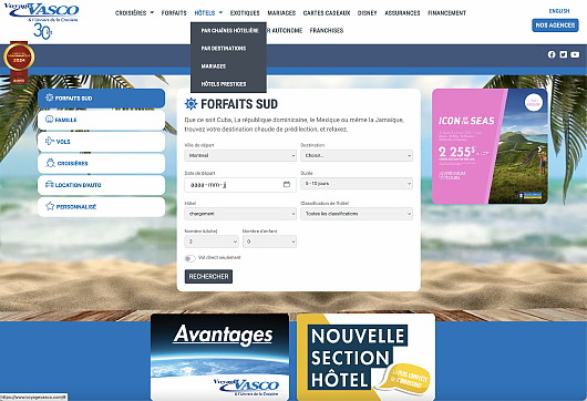 Une section HÔTELS ajoutée sur le site internet de Voyages Vasco 