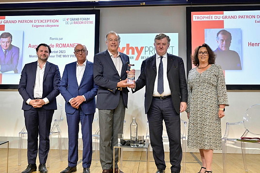 De gauche à droite : Olivier Babeau (INSTITUT SAPIENS), Edgar Added (THE WHY PROJECT), Henri Giscard d’Estaing (CLUB MED), Augustin de Romanet (EUROPLACE ET SCOR SE) et Delphine Lancel (RH COM). cr. lancel.