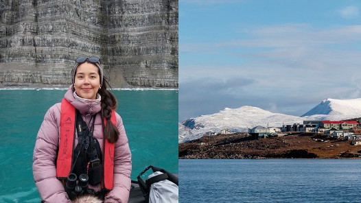 Mariah Erkloo, planificatrice de produits HX, à gauche, et sa ville natale de Pond Inlet, au Nunavut, à droite, l’une des communautés qui contribuent à façonner les nouvelles excursions locales de HX.