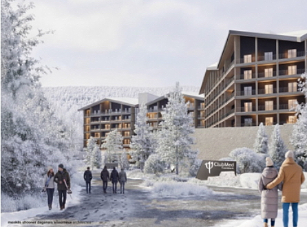 une perspective du Club Med Tremblant réalisée par MDSL (Menkès Shooner Dagenais LeTourneux) les architectes du projet
